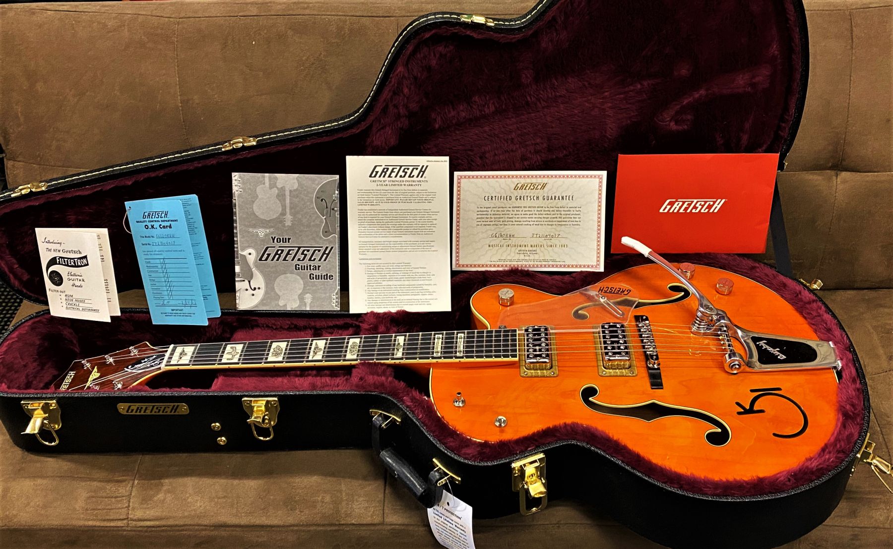 Sold - G6120RHH Gretsch Reverend Horton Heat Signature Hollow Body Bigsby,  Ebony Fingerboard, Orange Stain, Lacquer